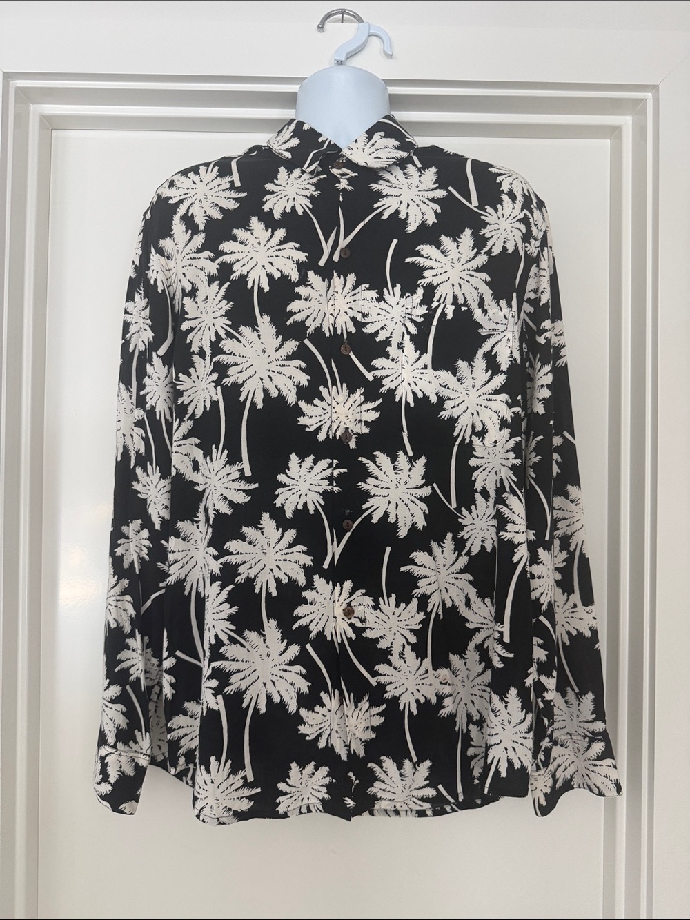 Kenny flowers Black Button-Up Shirt with White Palm Print XXL